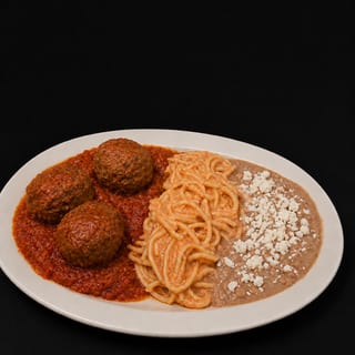 Meatball Rice and Beans Plate